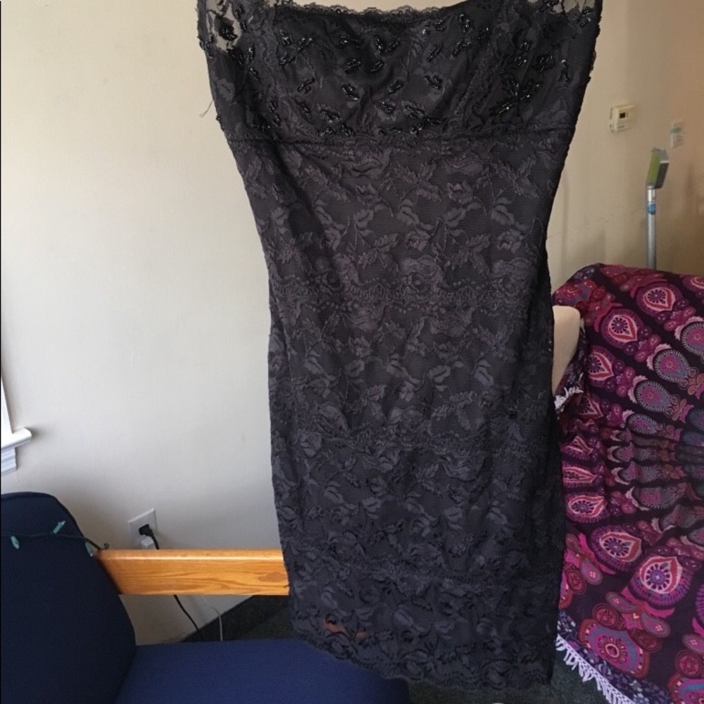 Black beaded lace mini dress